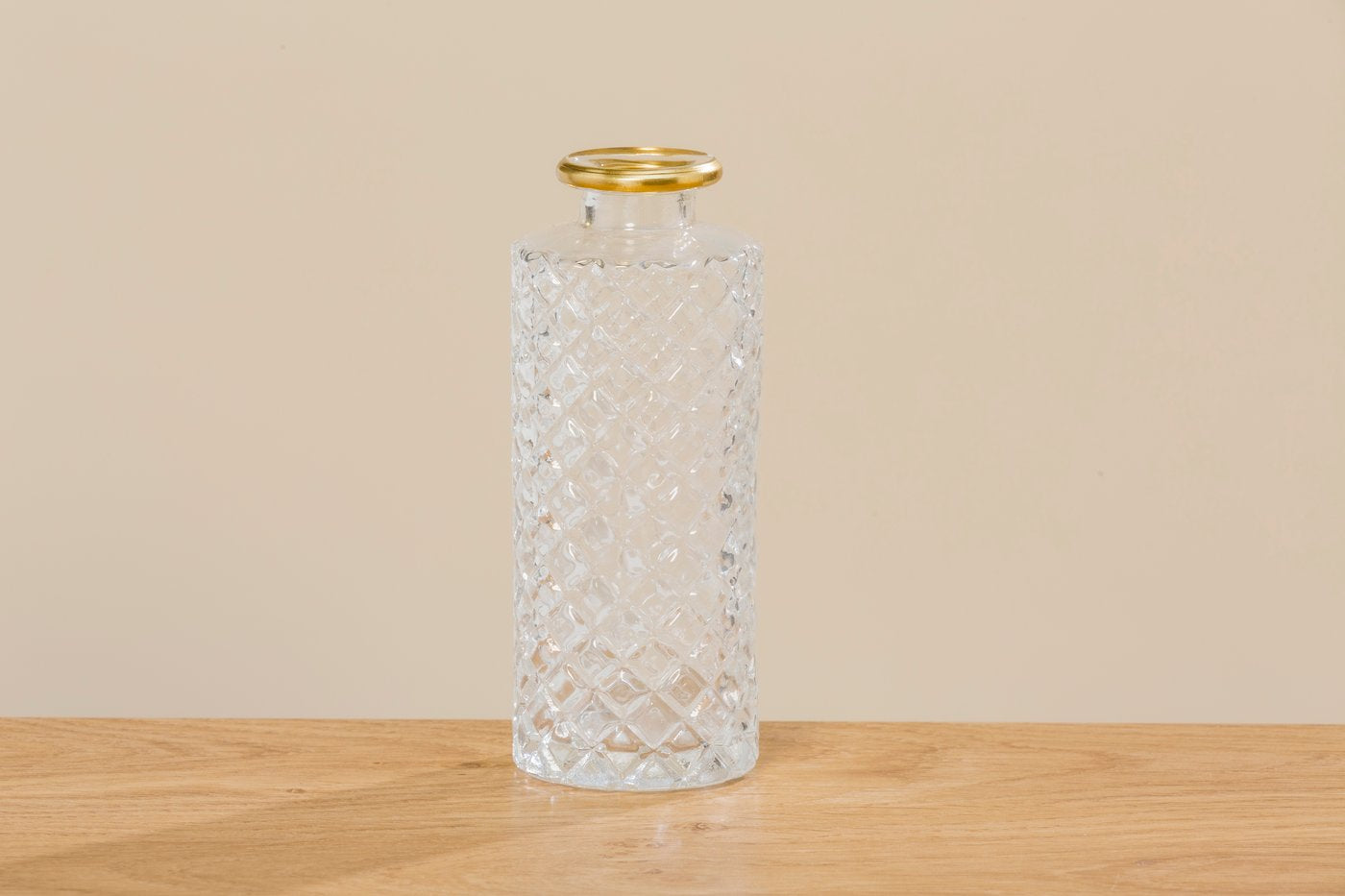 Glasvase mit Rillen und gold Detail