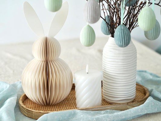 Osterdekoration Dekoidee: Honeycomb Hase aus Papier weiß