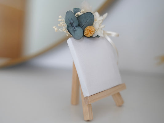 Personalisierte Platzkarte – Mini-Leinwand mit Trockenblumen für deine Hochzeit & Feste