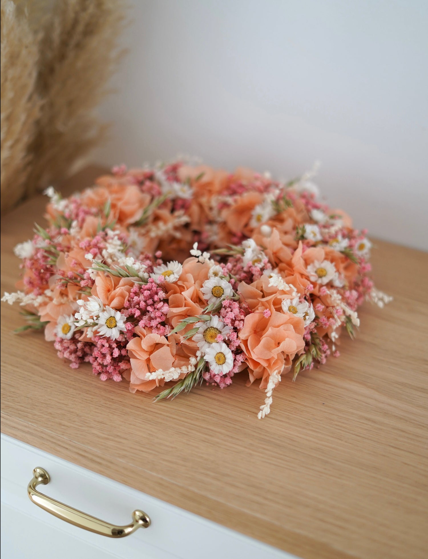 Tischdekoration Großer Trockenblumen Kranz pfirsich/rosa