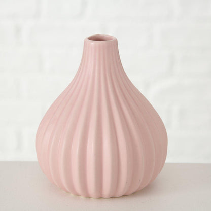 Keramik Vase mit Rillen in rosa - Tanafleur