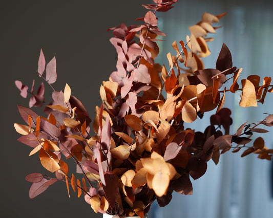 Konservierter Eukalyptus in Herbstfarben – Orange, Rot & Braun