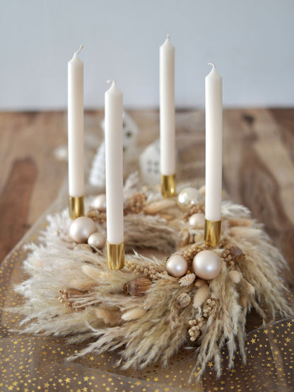 Boho Adventskranz aus Pampasgras und Trockenblumen in creme-, beigetönen