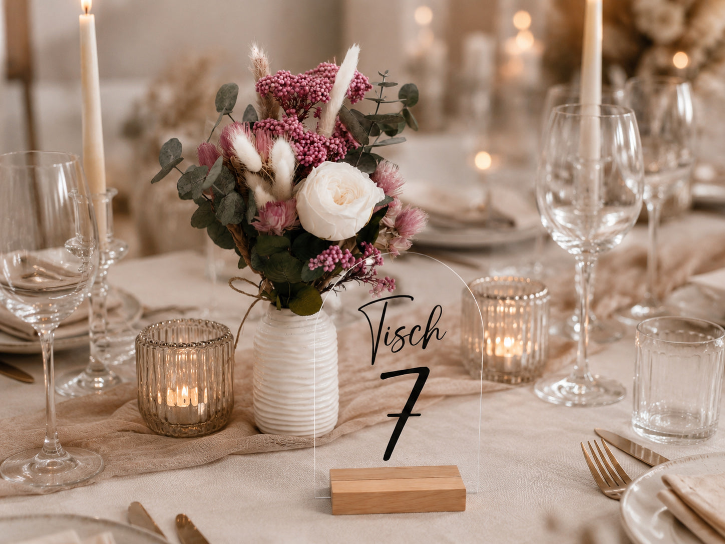 Boho Trockenblumenstrauß aus Eukalyptus und Infinity Rose in Rosa und Weiß mit Eukalyptus für Standesamt, Trauzeugin, als Wurfstrauß oder Tischdekoration