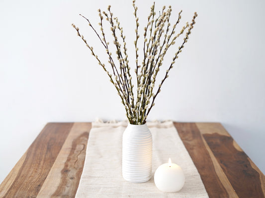 Frühlingsdeko Trockenblumenstrauß: Getrocknete Weidenkätzchen 10 Stiele im Bund ca. 60 cm für Vase
