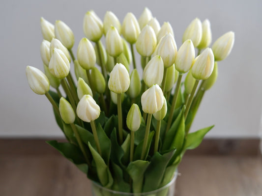 Künstliche Tulpen creme weiß im Bund – realistische Kunstblumen für Vase