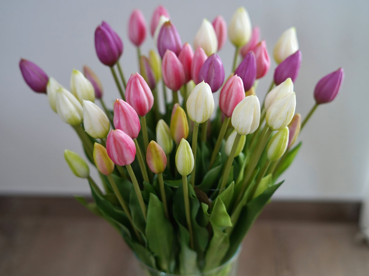 Künstliche Tulpen Mix Set mit 3 Sträußen in Rosa Lila und Creme – Tulpenstrauß für Vase und Tischdeko