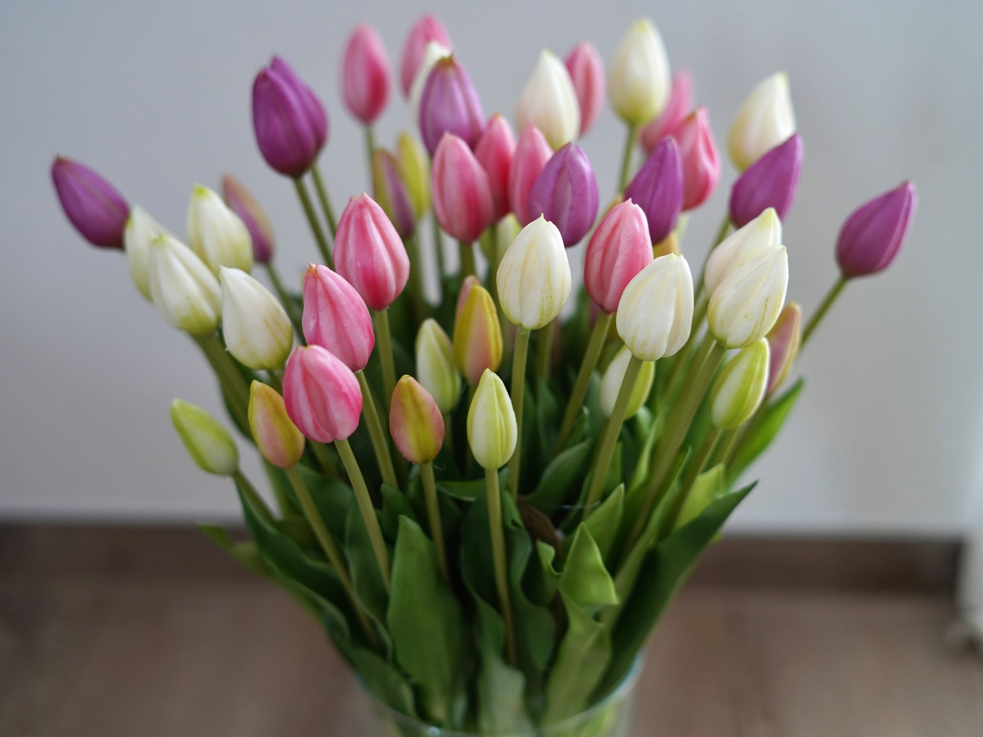Künstliche Tulpen Mix Set mit 3 Sträußen in Rosa Lila und Creme – Tulpenstrauß für Vase und Tischdeko